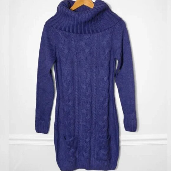 VENUS Dresses & Skirts - Venus Womens Cowl Neck Cable Knit Sweater Dress Blue Cozy Size M
